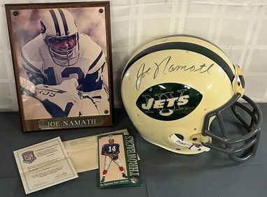 VINTAGE JETS FOOTBALL HELMET, JOE NAMATH AUTOGRAPH, COA
