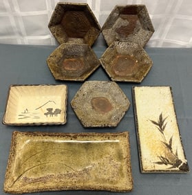 GROUP OF 8 PIECES OF VINTAGE JAPANESE STUDIO POTTERY