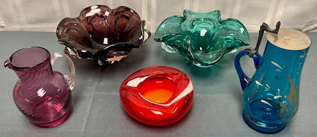 LOT OF 5 PCS OF COLORED ART GLASS