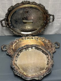 LOT OF 3 LARGE ANTIQUE SILVERPLATE SERVING TRAYS