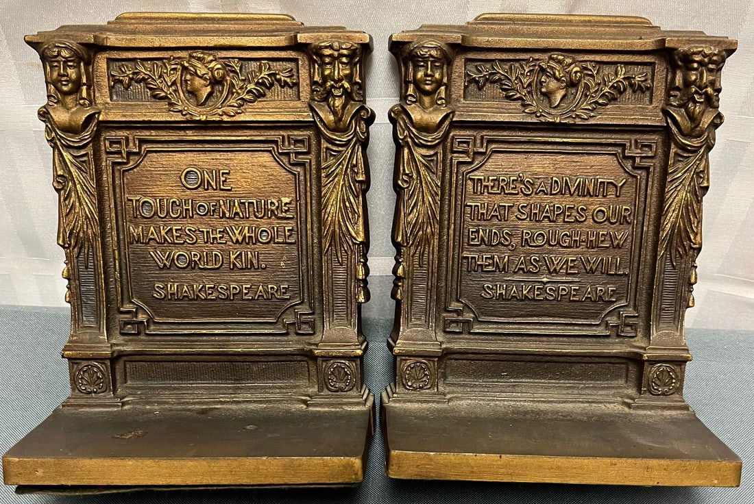 PR. ANTIQUE BRONZE BRADLEY & HUBBARD (B&H) SHAKESPEARE BOOKENDS (1 of 8)