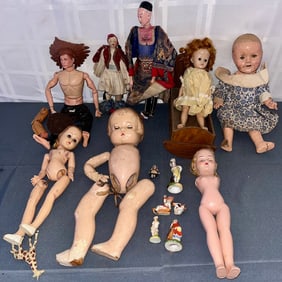 GROUP OF 14 VINTAGE & ANTIQUE DOLLS & PORCELAIN FIGURES