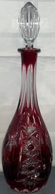 RUBY CUT TO CLEAR CASED GLASS DECANTER WITH STOPPER