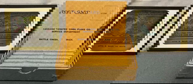 TWO KELLOGG TOASTED CORN FLAKES ADV. COLORED GLASS SLIDES 1914