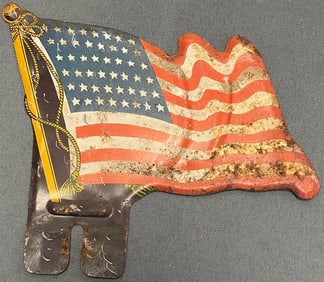 VINTAGE METAL 48 STAR AMERICAN FLAG LICENSE PLATE TOPPER