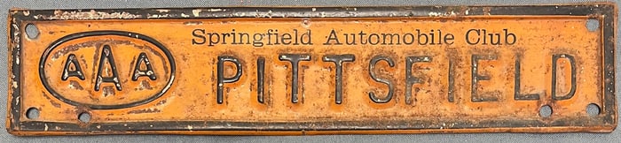 VINTAGE AAA METAL SPRINGFIELD AUTOMOBILE CLUB PITTSFIELD (MA.)