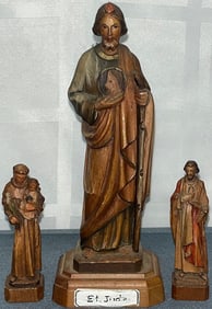 GROUP OF 3 HAND CARVED WOODEN RELIGIOUS FIGURES ANRI ITALY