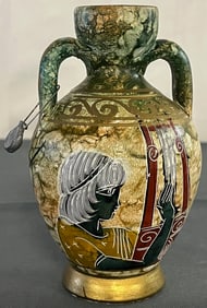 VINTAGE GREEK HAND MADE & HAND PAINTED POTTERY VASE