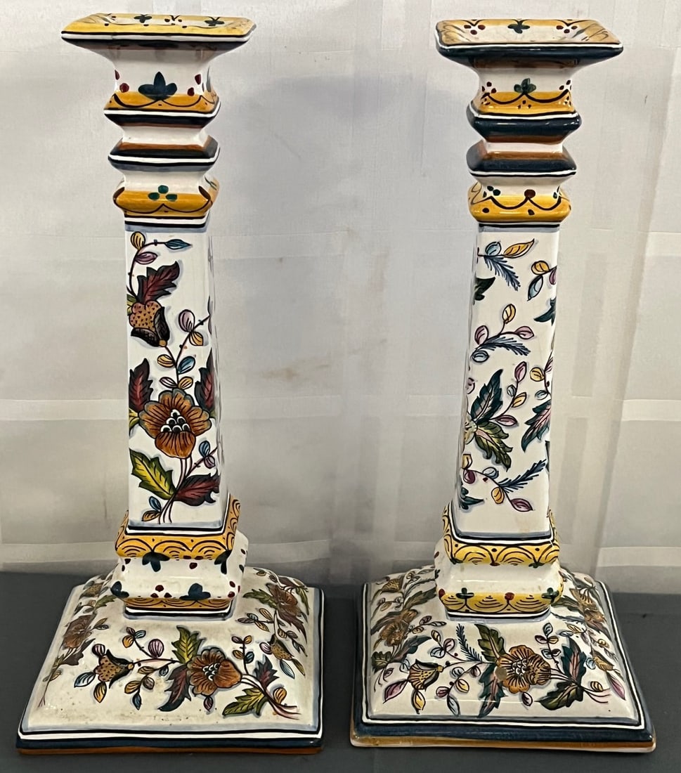 PR. OF HAND PAINTED POTTERY PORTUGUESE CANDLESTICKS (1 of 6)