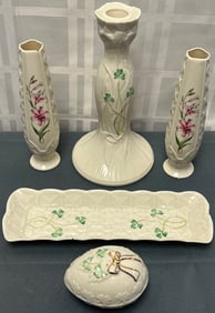 GROUP OF 5 PIECES OF VINTAGE BELLEEK CHINA