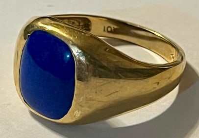10K SOLID YELLOW GOLD RING WITH BLUE STONE - 4 GRAMS