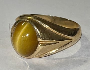 10K SOLID YELLOW GOLD RING WITH TIGERS EYE STONE 5 GRAMS