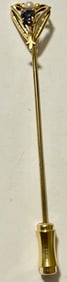 14K SOLID YELLOW GOLD STICK PIN WITH SAPPHIRE & PEARL 2 GRAMS