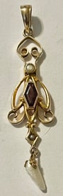 10K SOLID YELLOW GOLD PENDANT WITH GARNET AND PEARLS