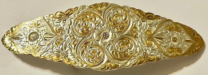 VINTAGE CRUMRINE SILVERPLATE ON BRONZE HEAVILY ENGRAVED BELT BUCKLE