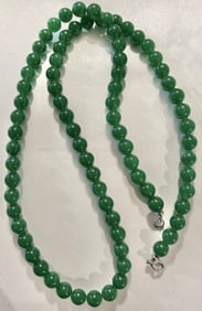 32" GREEN NEPHRITE JADE BEADED NECKLACE