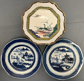 LOT OF 3 PCS ASIAN PORCELAIN, 2 CHINESE CANTON PLATES, JAPANESE BOWL