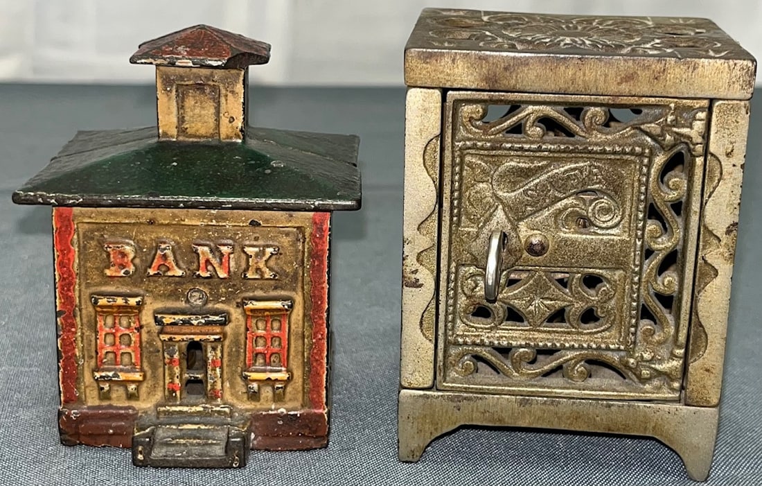 LOT OF 2 ANTIQUE CAST IRON STILL BANKS (1 of 10)