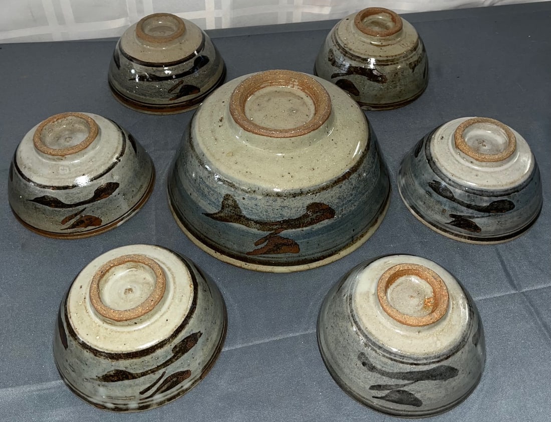 7 PIECE VINTAGE JAPANESE STUDIO POTTERY BOWL SET (1 of 7)