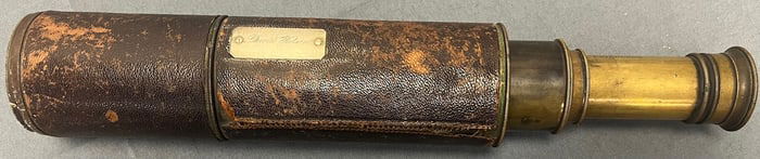 ANTIQUE BRASS TELESCOPE / EYE GLASS WITH LEATHER COVERING, DAVID WATSON