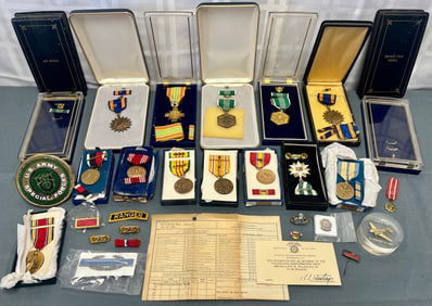LARGE LOT (25+ PCS) OF MILITARY MEDALS AND MORE, ESTATE OF RUBEN W. SHAY