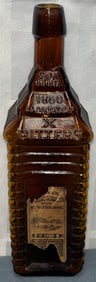 ORIGINAL 19TH C. (1860) DRAKE'S PLANTATION LOG CABIN BITTERS BOTTLE W/ LABEL