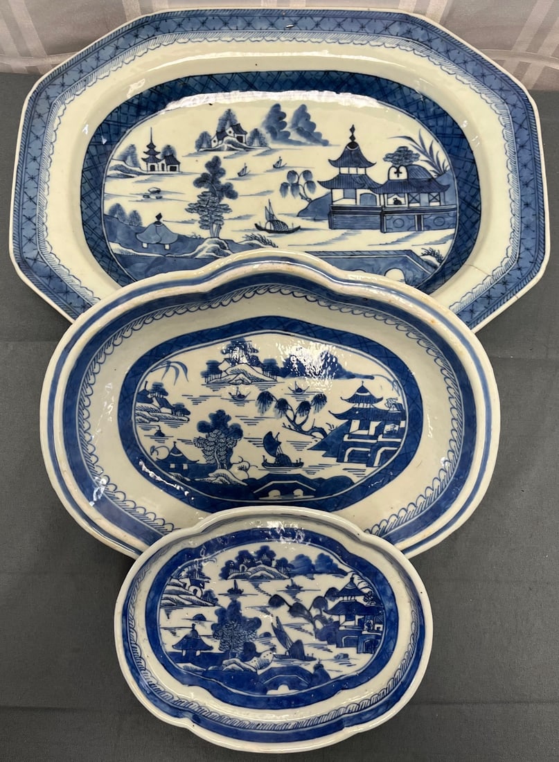 GROUP OF 3 PCS 19TH C. CHINESE BLUE & WHITE CANTON PORCELAIN (1 of 12)