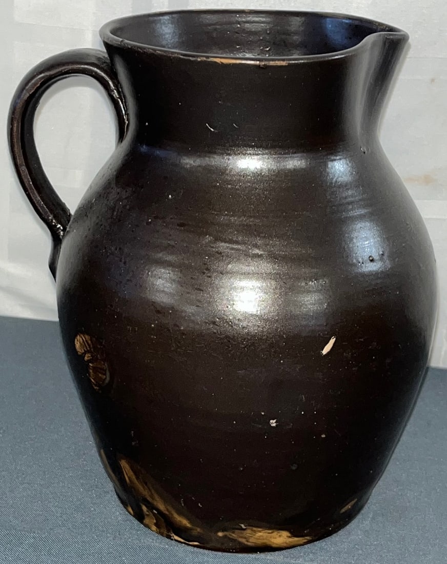 ANTIQUE STONEWARE PITCHER IN BROWN ALBANY SLIP GLAZE (1 of 7)