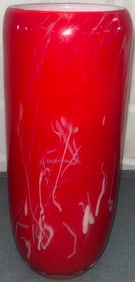 HAND BLOWN CASED GLASS, ART GLASS VASE APPROX. 9" HIGH