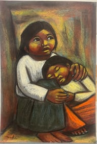 ARTURO NIETO (1930-1995) PASTEL ON PAPER OF 2 CHILDREN