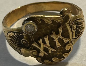 SOLID 14K YELLOW GOLD CUSTOMIZED RING WITH INITIALS WK & DIAMOND 5 GRAMS