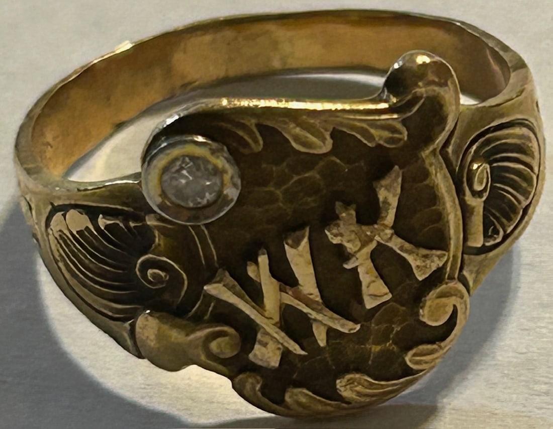 SOLID 14K YELLOW GOLD CUSTOMIZED RING WITH INITIALS WK & DIAMOND 5 GRAMS (1 of 11)