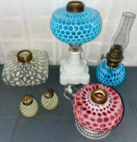 GROUP OF 6 PIECES VICTORIAN OPALESCENT ART GLASS