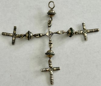 VINTAGE STERLING SILVER MEXICAN TAXCO YALALAG CROSS PENDANT, 14 GRAMS