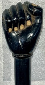 ANTIQUE HAND CARVED EBONY ETHNOGRAPHIC STAFF WITH CLUTCHED FIST