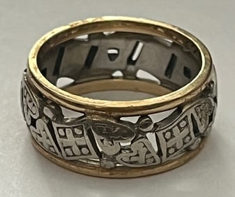 SOLID 14K YELLOW AND WHITE GOLD RING, BAND, 7 GRAMS