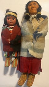 PAIR OF VINTAGE, ANTIQUE NATIVE AMERICAN INDIAN SKOOKUM DOLLS
