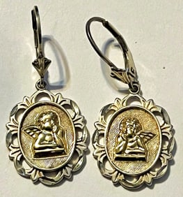 STERLING SILVER AND 14K YELLOW GOLD CHERUB GUARDIAN ANGEL EARRINGS