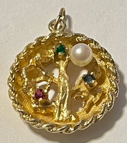 VINTAGE 14K YELLOW GOLD MULTI GEMSTONE TREE OF LIFE PENDANT, 3 GRAMS