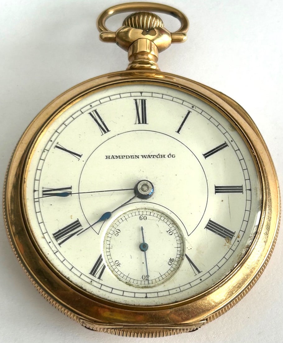 ANTIQUE GOLD FILLED HAMPDEN POCKET WATCH: ANTIQUE GOLD FILLED HAMPDEN POCKET WATCH, HAMPDEN WATCH CO. SPRINGFIELD, MASS., CONDITION AS SEEN IN PHOTOS PROVIDED