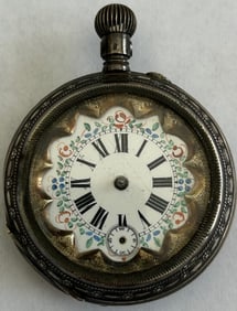 ELABORATE ENGRAVED ANTIQUE .800 SILVER LADIES POCKET WATCH