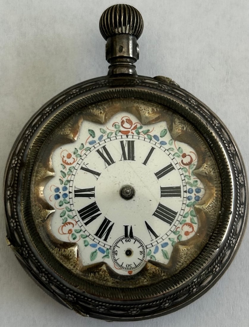 ELABORATE ENGRAVED ANTIQUE .800 SILVER LADIES POCKET WATCH (1 of 10)