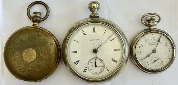 LOT OF 3 VINTAGE / ANTIQUE POCKET WATCHES, ILLINOIS, INGERSOLL MIDGET