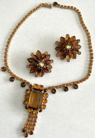 VINTAGE JUDY LEE RHINESTONE COSTUME JEWELRY NECKLACE AND MATCHING EARRINGS