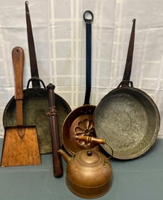 GROUP OF 5 VINTAGE ANTIQUE COPPER PIECES AND A BILLY CLUB