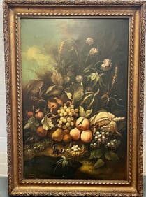LARGE VINTAGE OIL ON CANVAS FRUIT STILL LIFE BY ITALIAN ARTIST FANTINI