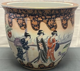 CHINESE PORCELAIN HAND PAINTED FISH BOWL WITH KOI FISH ON INTERIOR