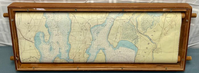 1962 U.S. LAKE SURVEY MAP, LAKE CHAMPLAIN, IN WOODEN BOX WITH SCROLLS