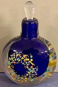 VINTAGE COBALT BLUE ART GLASS PERFUME BOTTLE, VARIOUS DECORATIVE COLORS