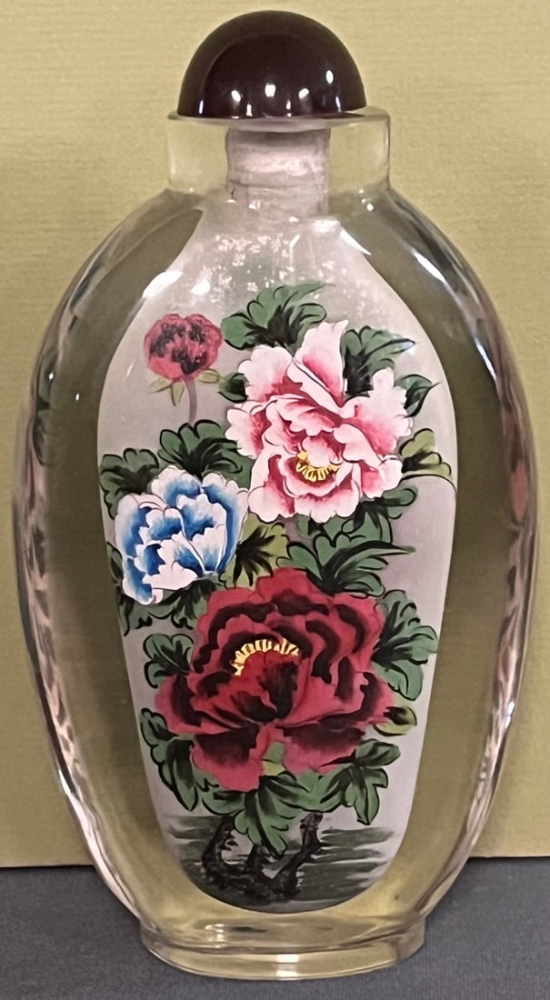 VINTAGE ASIAN.CHINESE REVERSE GLASS PAINTED PERFUME BOTTLE (1 of 8)